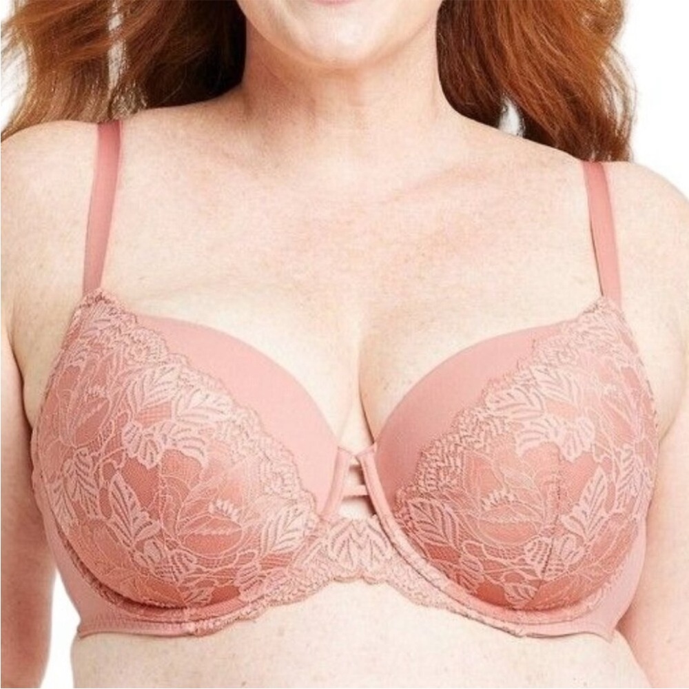 Auden rose colored lace push up balconette bra size 46DDD new